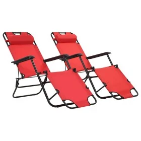Tumbonas plegables con reposapiés 2 unidades acero rojo de vidaXL, Tumbonas - Ref: Foro24-44344, Precio: 107,84 €, Descuento: %