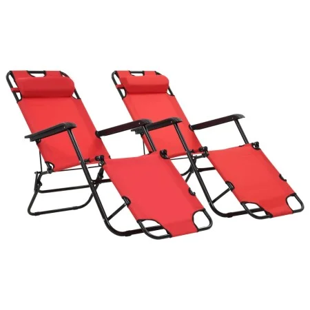 Tumbonas plegables con reposapiés 2 unidades acero rojo de vidaXL, Tumbonas - Ref: Foro24-44344, Precio: 107,84 €, Descuento: %