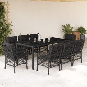 Set de comedor de jardín 9 pzas y cojines ratán sintético negro en Conjuntos de jardín | Comprar online en Foru.es