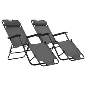 Tumbonas plegables con reposapiés 2 unidades acero gris de vidaXL, Tumbonas - Ref: Foro24-44345, Precio: 112,08 €, Descuento: %
