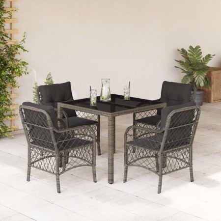 Set comedor de jardín 5 piezas con cojines ratán sintético gris en Conjuntos de jardín | Comprar online en Foru.es