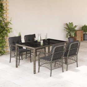 Set comedor de jardín 5 piezas con cojines ratán sintético gris en Conjuntos de jardín | Comprar online en Foru.es