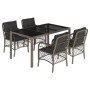 Set comedor de jardín 5 piezas con cojines ratán sintético gris en Conjuntos de jardín | Comprar online en Foru.es