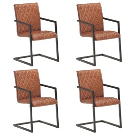Sillas voladizas de comedor 4 unidades cuero auténtico marrón de , Sillas de comedor - Ref: Foro24-3057792, Precio: 581,54 €,...