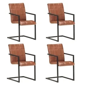 Sillas voladizas de comedor 4 unidades cuero auténtico marrón de , Sillas de comedor - Ref: Foro24-3059811, Precio: 559,78 €,...