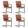 Sillas voladizas de comedor 4 unidades cuero auténtico marrón de , Sillas de comedor - Ref: Foro24-3059811, Precio: 567,74 €,...