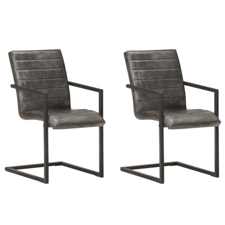 Sillas voladizas de comedor 2 unidades cuero auténtico gris de , Sillas de comedor - Ref: Foro24-321842, Precio: 298,20 €, De...