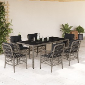 Set comedor jardín 7 pzas y cojines ratán sintético gris en Conjuntos de jardín | Comprar online en Foru.es