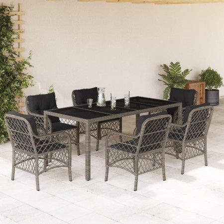 Set comedor jardín 7 pzas y cojines ratán sintético gris en Conjuntos de jardín | Comprar online en Foru.es
