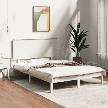 Estructura de cama doble pequeña madera maciza blanca 120x190cm de , Camas y somieres - Ref: Foro24-3104774, Precio: 134,71 €...