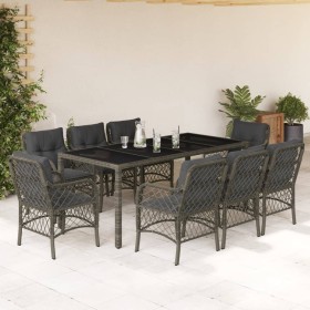 Set comedor jardín 9 pzas y cojines ratán sintético gris en Conjuntos de jardín | Comprar online en Foru.es