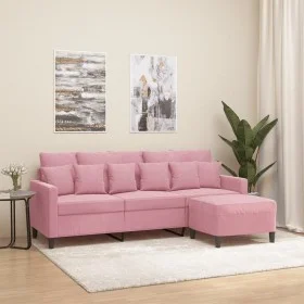 Sofá de 3 plazas con taburete de terciopelo rosa180 cm de , Sofás - Ref: Foro24-3201110, Precio: 346,01 €, Descuento: %