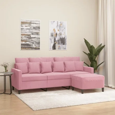 Sofá de 3 plazas con taburete de terciopelo rosa180 cm de , Sofás - Ref: Foro24-3201110, Precio: 346,01 €, Descuento: %