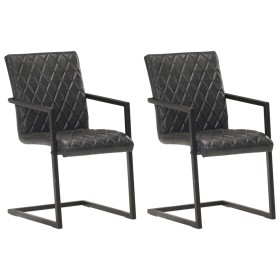 Sillas voladizas de comedor 2 unidades cuero auténtico negro de , Sillas de comedor - Ref: Foro24-321844, Precio: 279,50 €, D...