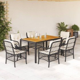 Set de comedor de jardín 7 pzas y cojines ratán sintético negro en Conjuntos de jardín | Comprar online en Foru.es