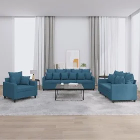 Dreiteiliges Sofaset mit blauen Samtkissen. von , Sofas - Ref: Foro24-3201689, Preis: 685,39 €, Rabatt: %