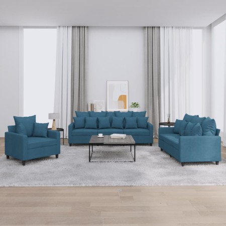 Juego de sofás con cojines 3 piezas terciopelo azul de , Sofás - Ref: Foro24-3201689, Precio: 651,83 €, Descuento: %
