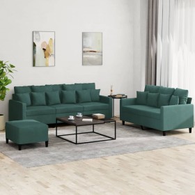 Juego de sofás con cojines 3 piezas terciopelo verde oscuro de , Sofás - Ref: Foro24-3201732, Precio: 490,06 €, Descuento: %