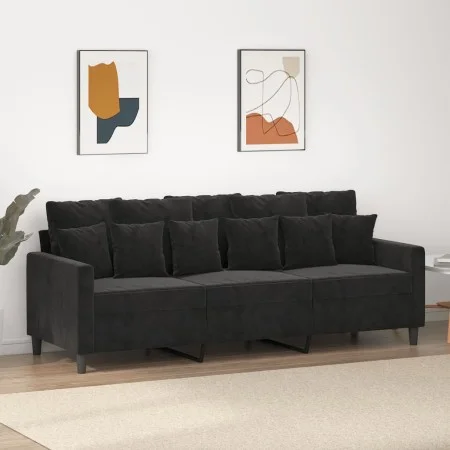Sofá de 3 plazas terciopelo negro 180 cm de , Sofás - Ref: Foro24-359318, Precio: 248,33 €, Descuento: %