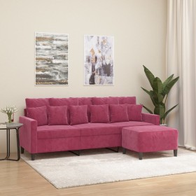Sofá de 3 plazas con taburete de terciopelo rojo tinto 180 cm de , Sofás - Ref: Foro24-3201111, Precio: 289,94 €, Descuento: %