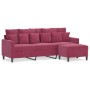 Sofá de 3 plazas con taburete de terciopelo rojo tinto 180 cm de , Sofás - Ref: Foro24-3201111, Precio: 289,94 €, Descuento: %