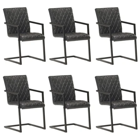 Sillas voladizas de comedor 6 unidades cuero auténtico negro de , Sillas de comedor - Ref: Foro24-3057795, Precio: 865,60 €, ...