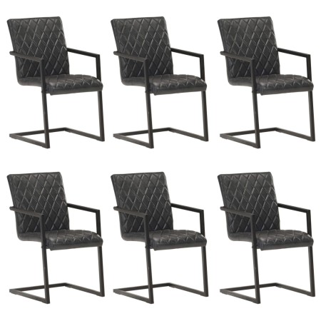 Sillas voladizas de comedor 6 unidades cuero auténtico negro de , Sillas de comedor - Ref: Foro24-3057795, Precio: 879,55 €, ...