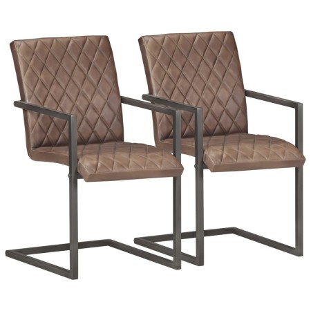 Sillas voladizas de comedor 2 unidades cuero auténtico marrón de , Sillas de comedor - Ref: Foro24-321845, Precio: 293,98 €, ...