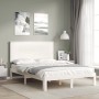 Estructura cama de matrimonio con cabecero madera maciza blanco de , Camas y somieres - Ref: Foro24-3193632, Precio: 148,72 €...