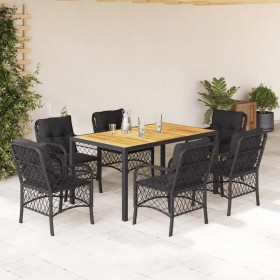 Set de comedor de jardín 7 pzas y cojines ratán sintético negro en Conjuntos de jardín | Comprar online en Foru.es