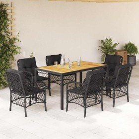 Set de comedor de jardín 7 pzas y cojines ratán sintético negro en Conjuntos de jardín | Comprar online en Foru.es