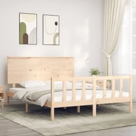 Estructura de cama de matrimonio con cabecero madera maciza de , Camas y somieres - Ref: Foro24-3193406, Precio: 172,80 €, De...