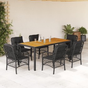 Set de comedor de jardín 7 pzas y cojines ratán sintético negro en Conjuntos de jardín | Comprar online en Foru.es