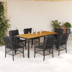 Set de comedor de jardín 7 pzas y cojines ratán sintético negro en Conjuntos de jardín | Comprar online en Foru.es