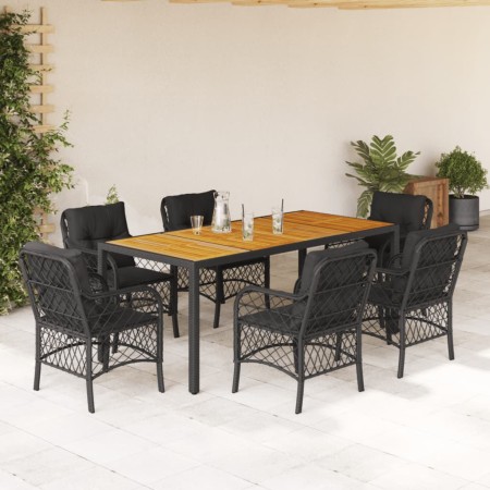 Set de comedor de jardín 7 pzas y cojines ratán sintético negro en Conjuntos de jardín | Comprar online en Foru.es