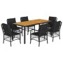 Set de comedor de jardín 7 pzas y cojines ratán sintético negro en Conjuntos de jardín | Comprar online en Foru.es