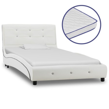 Cama con colchón viscoelástico cuero sintético blanco 90x200 cm de , Camas y somieres - Ref: Foro24-277554, Precio: 342,71 €,...