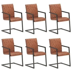 Sillas voladizas de comedor 6 unidades cuero auténtico marrón de , Sillas de comedor - Ref: Foro24-3057793, Precio: 906,96 €,...