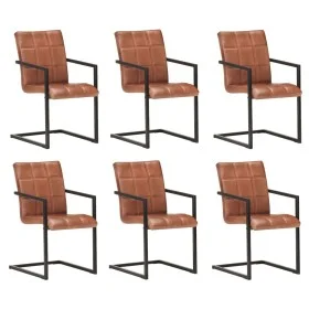 Sillas voladizas de comedor 6 unidades cuero auténtico marrón de , Sillas de comedor - Ref: Foro24-3059812, Precio: 887,20 €,...