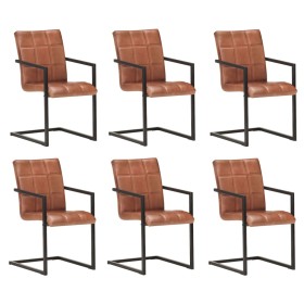 Sillas voladizas de comedor 6 unidades cuero auténtico marrón de , Sillas de comedor - Ref: Foro24-3059812, Precio: 900,86 €,...