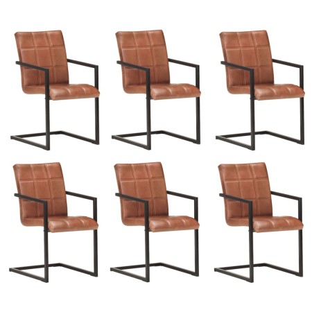 Sillas voladizas de comedor 6 unidades cuero auténtico marrón de , Sillas de comedor - Ref: Foro24-3059812, Precio: 900,86 €,...