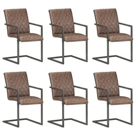 Sillas voladizas de comedor 6 unidades cuero auténtico marrón de , Sillas de comedor - Ref: Foro24-3059810, Precio: 910,49 €,...