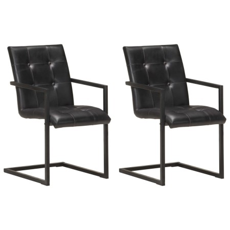 Sillas voladizas de comedor 2 unidades cuero auténtico negro de , Sillas de comedor - Ref: Foro24-321848, Precio: 299,61 €, D...