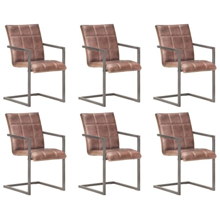Silla voladiza comedor 6 uds cuero auténtico marrón envejecido de , Sillas de comedor - Ref: Foro24-3067131, Precio: 892,73 €...