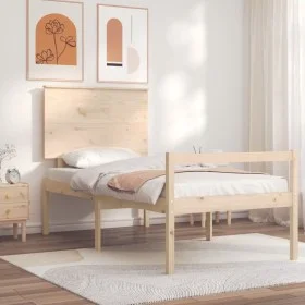 Bed for seniors with solid wood headboard 100x200cm by , Beds and slatted bases - Ref: Foro24-3195471, Price: 145,68 €, Disco...