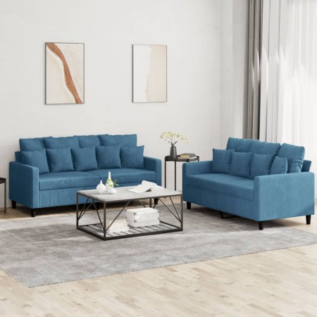 Juego de sofás con cojines 2 piezas terciopelo azul de , Sofás - Ref: Foro24-3201709, Precio: 408,05 €, Descuento: %