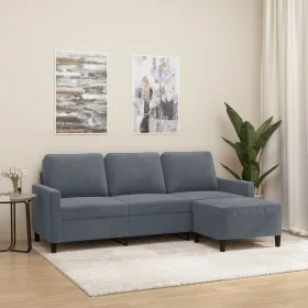 Sofá de 3 plazas con taburete de terciopelo gris oscuro 180 cm de , Sofás - Ref: Foro24-3201056, Precio: 350,28 €, Descuento: %