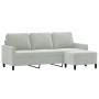 Sofá de 3 plazas con taburete de terciopelo gris claro 180 cm de , Sofás - Ref: Foro24-3201055, Precio: 353,10 €, Descuento: %