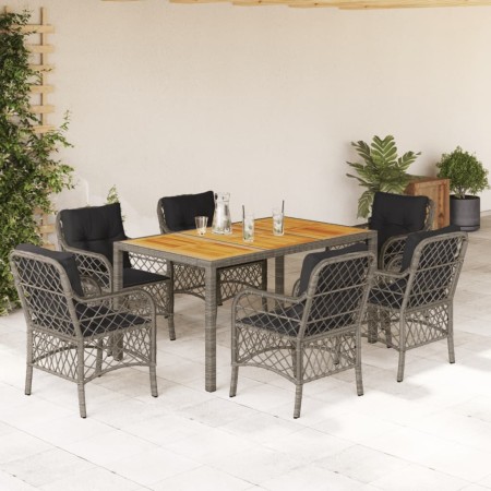 Set comedor jardín 7 pzas y cojines ratán sintético gris en Conjuntos de jardín | Comprar online en Foru.es