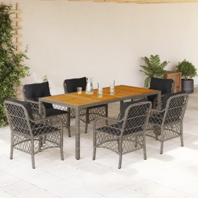 Set comedor jardín 7 pzas y cojines ratán sintético gris en Conjuntos de jardín | Comprar online en Foru.es